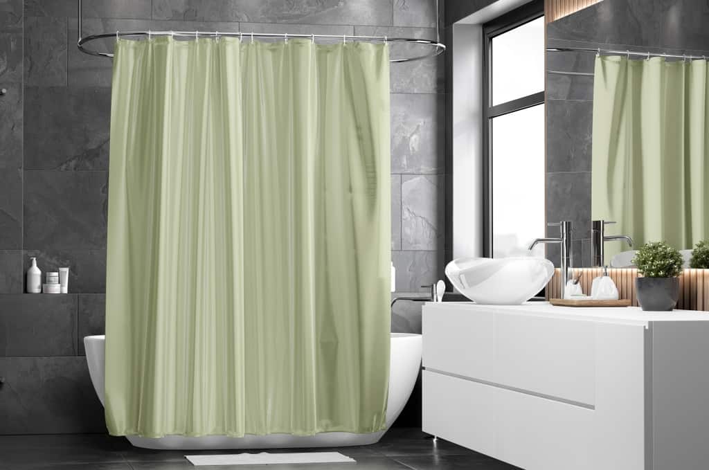 green closed shower curtain mockup front