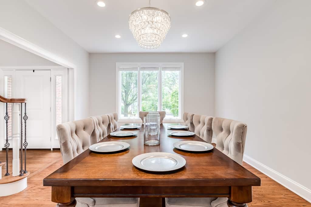 luxurious dining room with chandelier