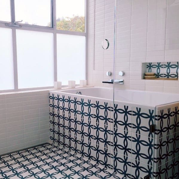 pattern blue and white bathtub tile