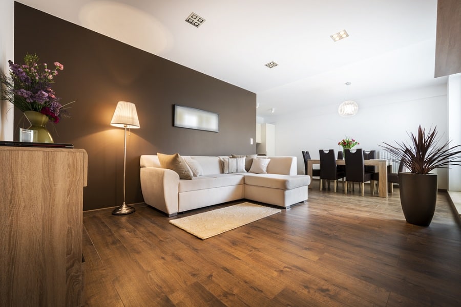 Home interior with wood flooring