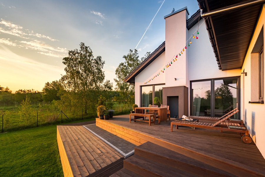 Wood furniture in backyard