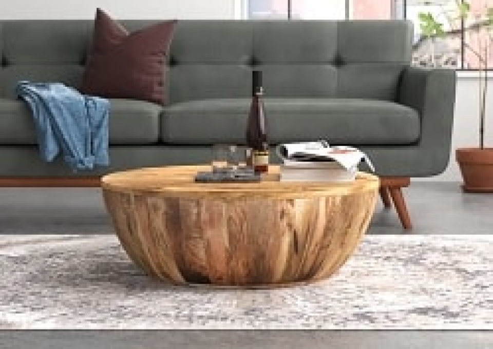 Cassius Solid Wood Drum Coffee Table