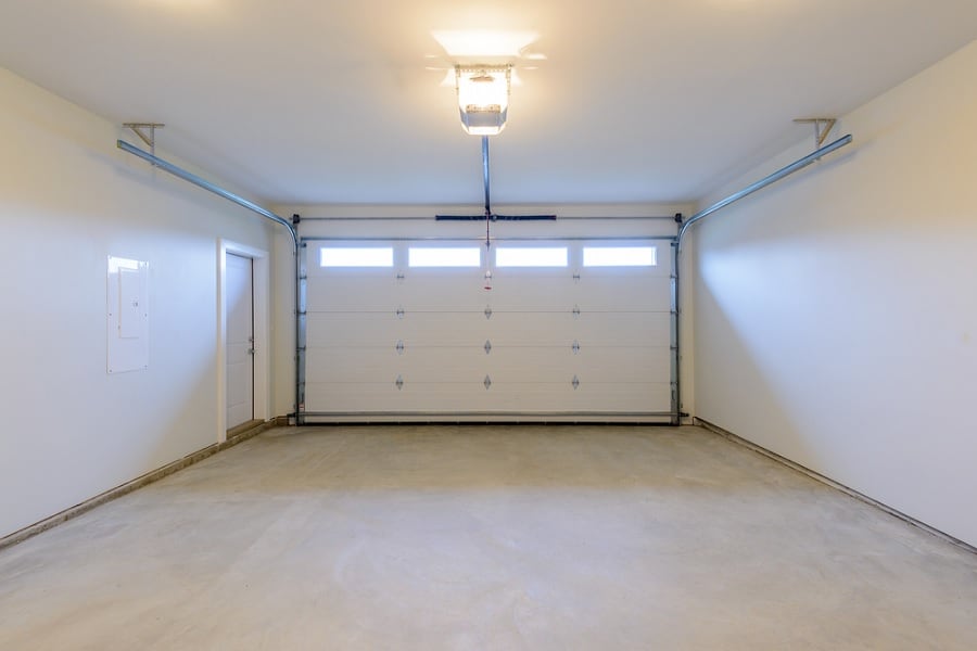 Garage with light on ceiling