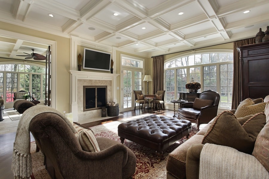 Ottoman coffee table in large living room