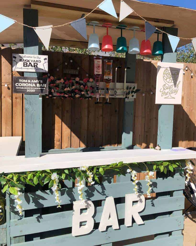 A bar made out of wooden pallets.