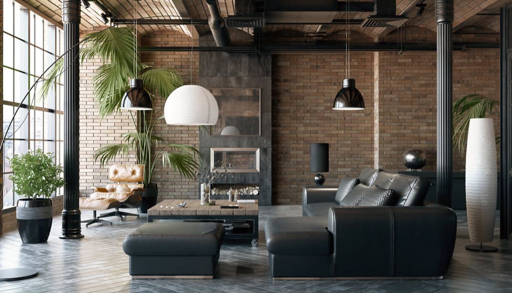 Bricks Industrial Living Room Ideas