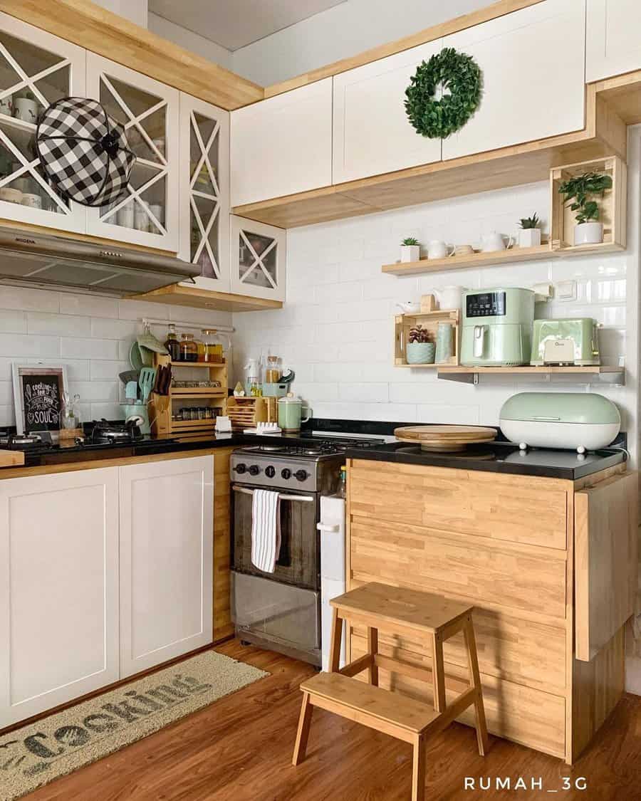 White And Wood Kitchen Cabinets Ideas Ratnatjahyo