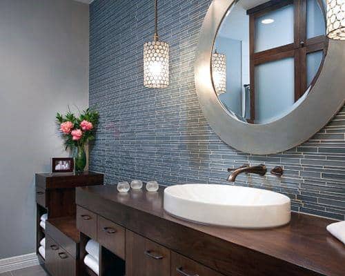 Blue Wide Tiles Bathroom Backsplash Ideas