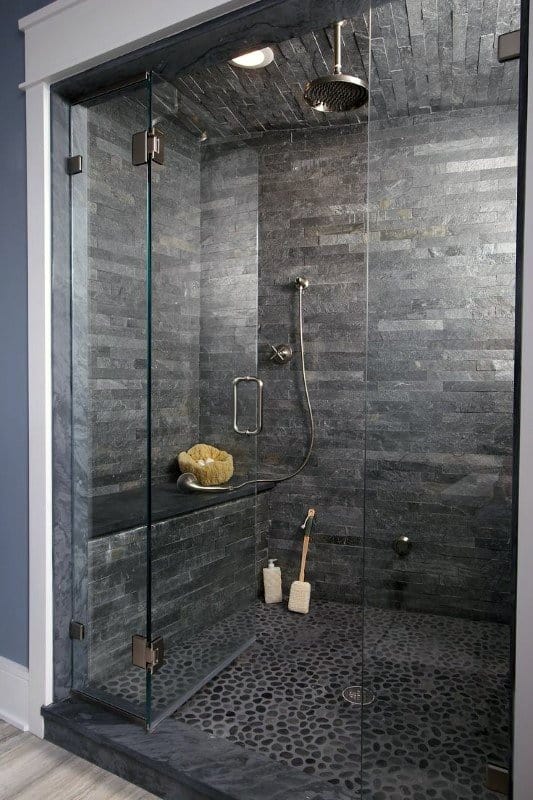 Dark Grey Pebble Floor Ideas Modern Bathroom Shower